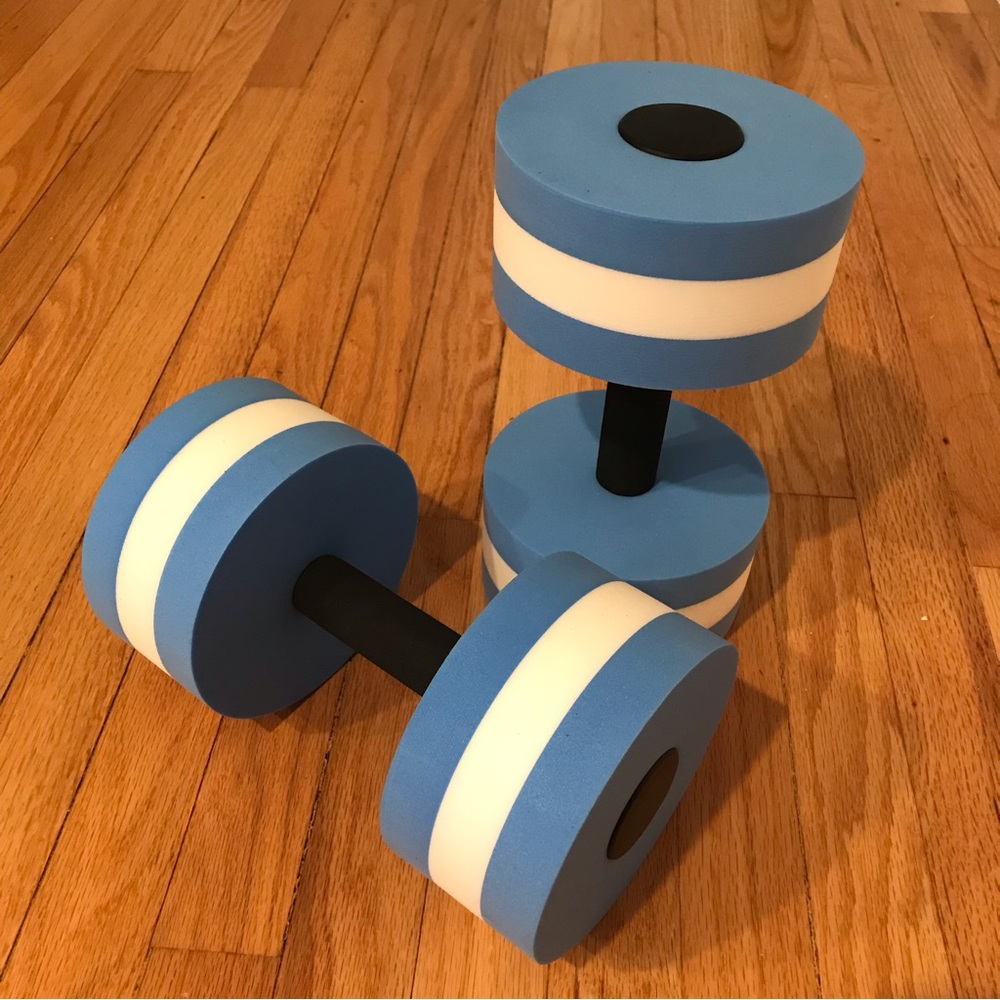 Aquatic Exercise Dumbbells - blue & white striped. Approx 10.5”L x 6”W.